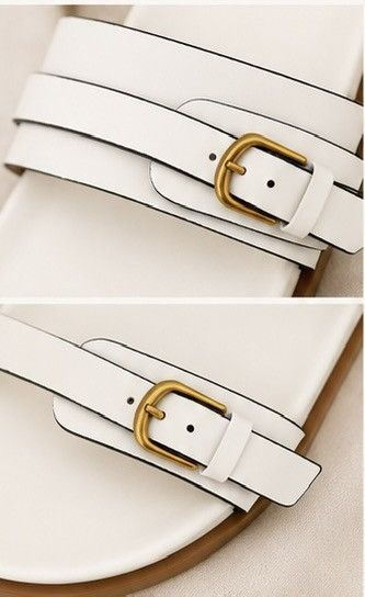 Zara Women’s White Double Buckle Flat Sandals – Minimalist Summer Size US 8 / IT 38 - 2 Thumbnail