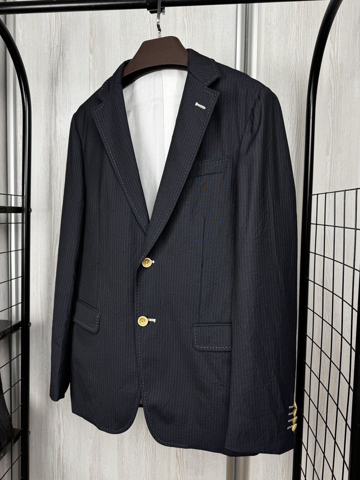 Pal Zileri Lab Pal Zileri Navy Blue Virgin Wool striped 2 button blazer Size 38R - 5 Thumbnail