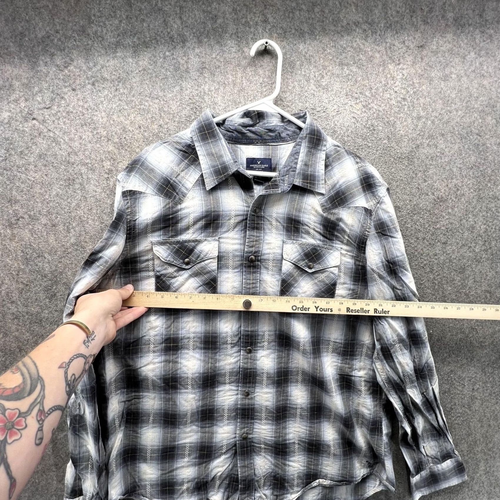 American Eagle Outfitters VINTAGE American Eagle Outfitters Shirt Mens XL Gray Plaid Long Sleeve Western Snap Size US XL / EU 56 / 4 - 3 Thumbnail