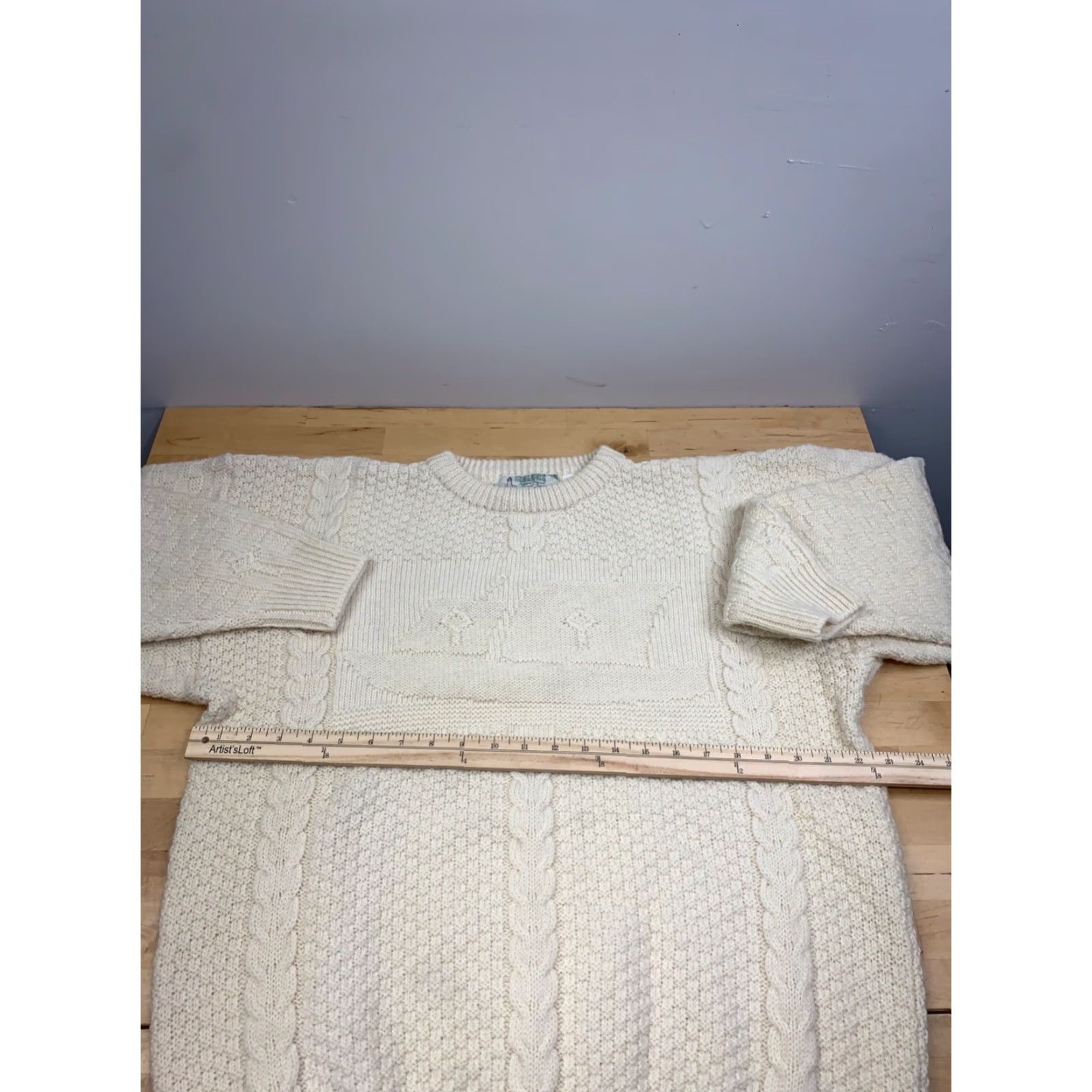 Vintage VINTAGE Shamrock Sweater Mens L Ivory Cable-Knit Wool 12009 Ireland Boat Crew Neck Long Sleeve Pullover Size US L / EU 52-54 / 3 - 5 Thumbnail