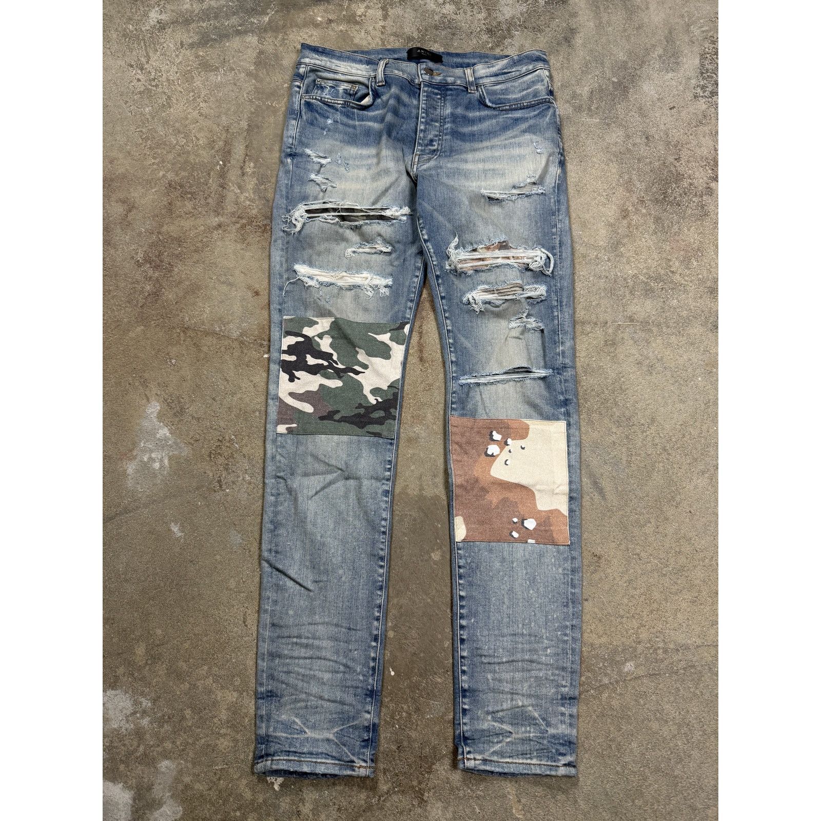Amiri Amiri Jeans Light Wash Camo Patchwork Used 34 Size US 34 / EU 50 - 1 Thumbnail