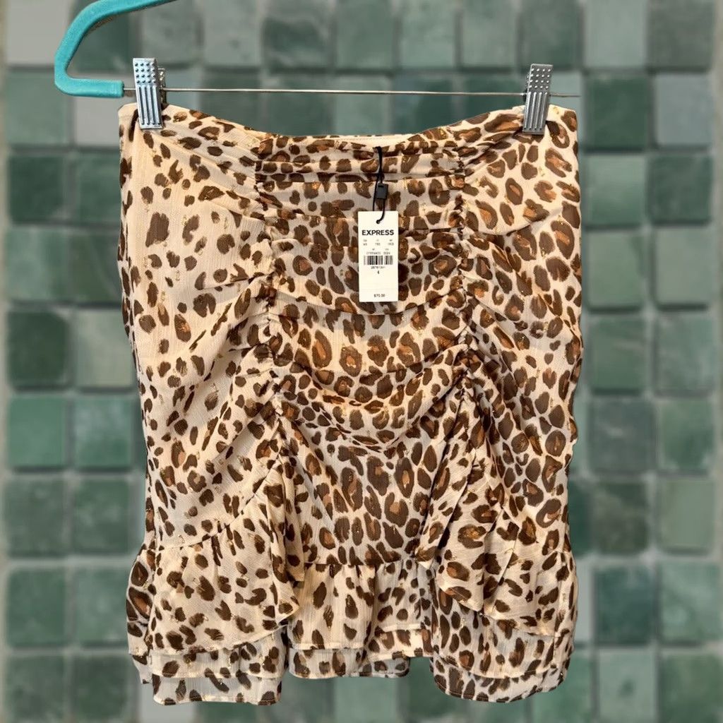 Express Express Mini Skirt Womens Size 4 Animal Print Multicolor Ruffle Zipper Size 27" / US 4 / IT 40 - 1 Thumbnail
