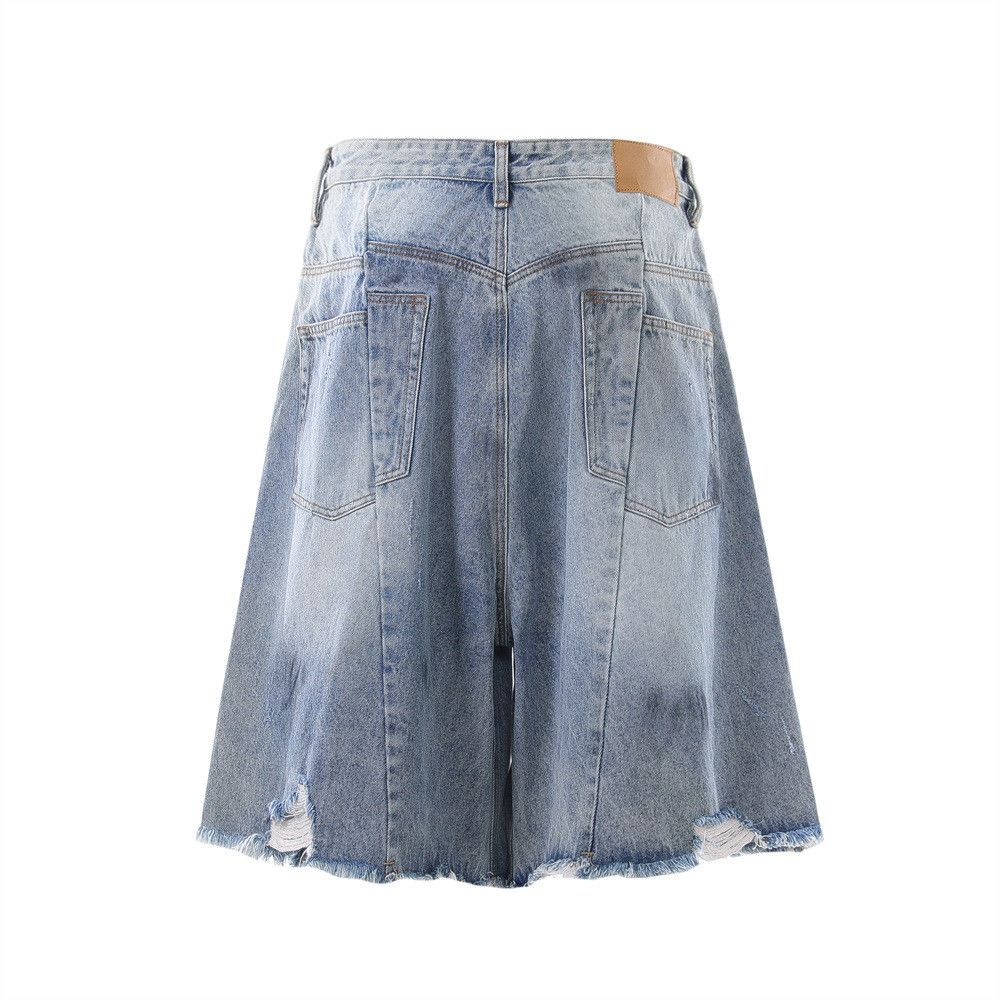 Vintage Punk Washed & Distressed Wide-Leg Denim Shorts Size US 32 / EU 48 - 2 Thumbnail