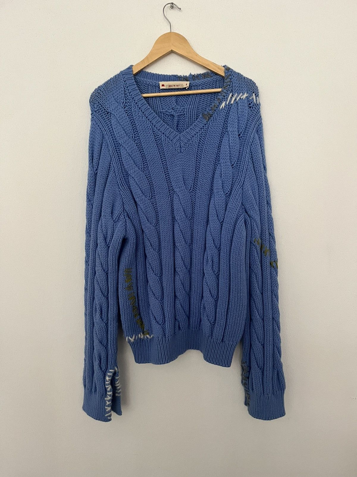 Marni Marni light blue V-neck distressed Knit sweater Size US M / EU 48-50 / 2 - 1 Thumbnail