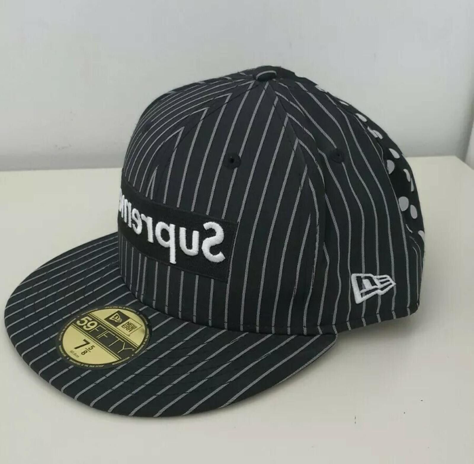 New Era × Supreme Supreme Text Stripe New Era Cap BLACK HAT SIZE 7