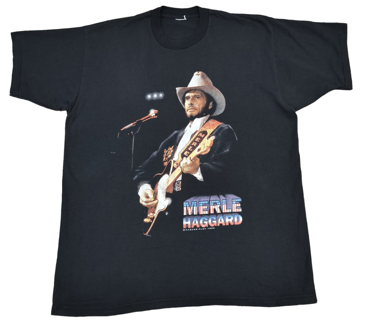 image of Band Tees x Rap Tees 1996 Vintage Merle Haggard Country Singer T in Black, Men's (Size Large)