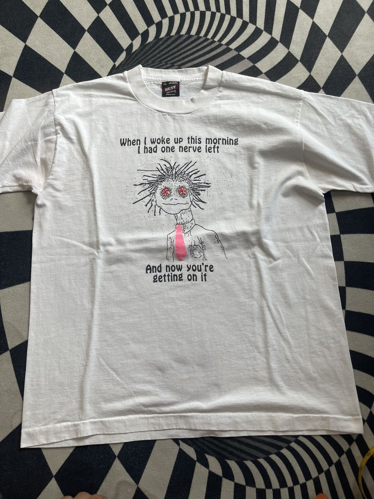 Vintage Vintage 90s 'One Nerve Left' Humorous Graphic T-Shirt Size US L / EU 52-54 / 3 - 2 Thumbnail