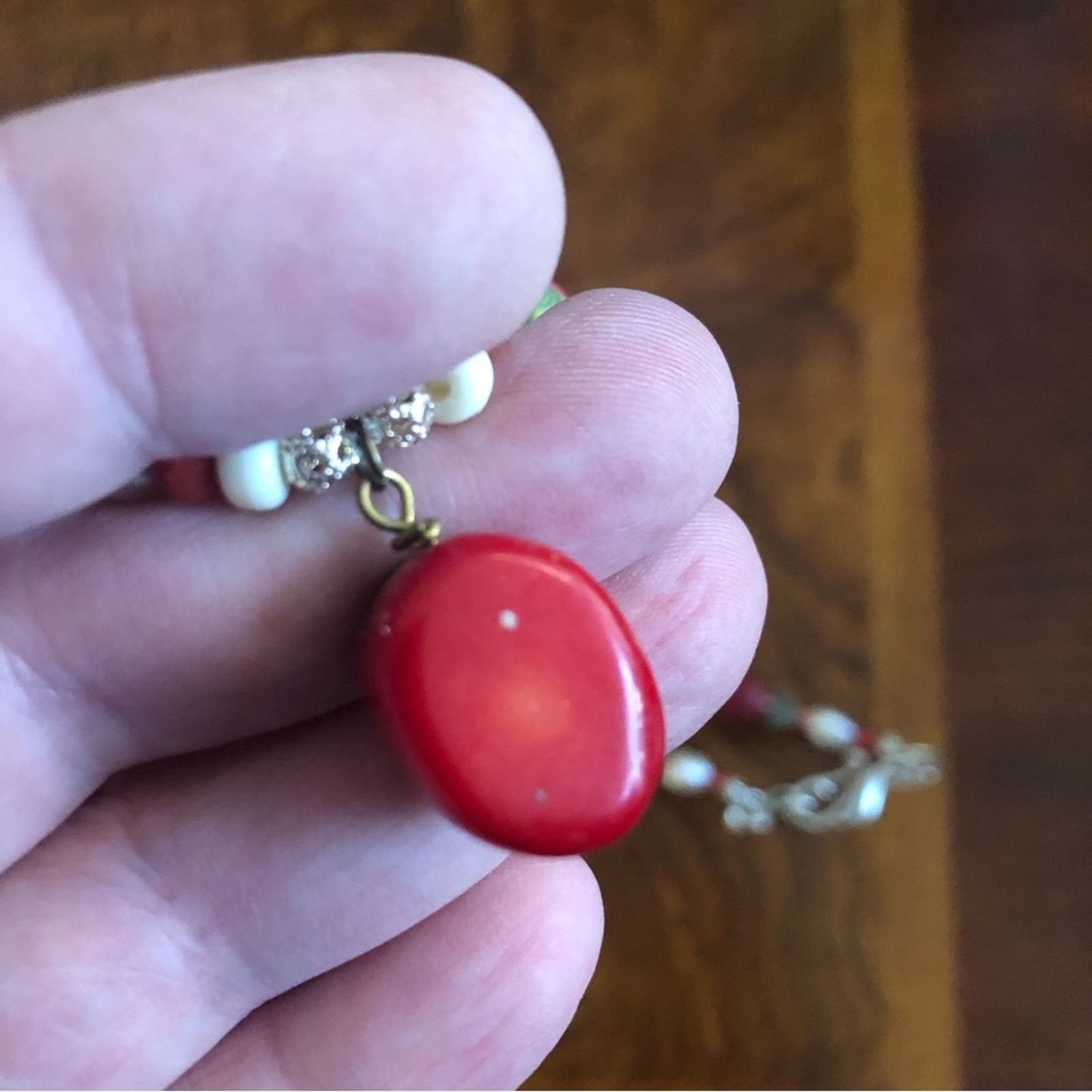 Handmade Handcrafted red coral green chalcedony pearl necklace Size ONE SIZE - 12 Thumbnail