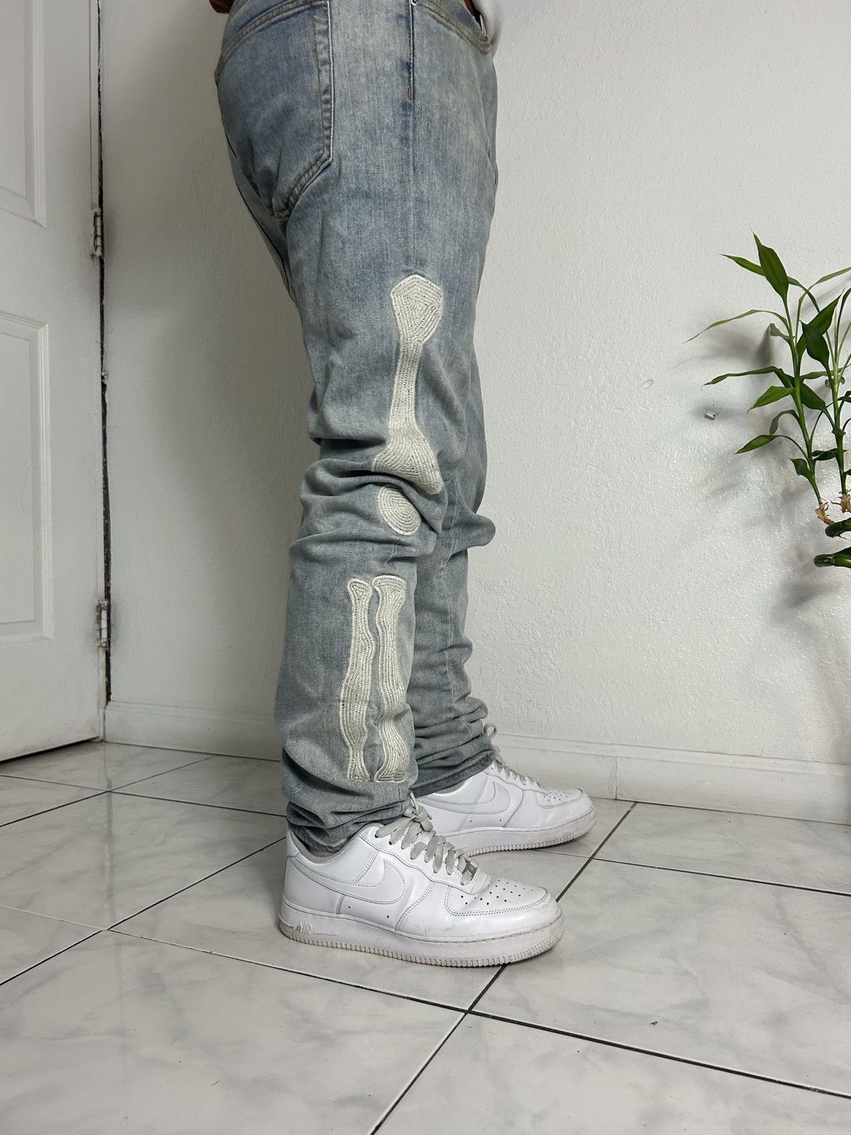 MNML Custom washed distressed denim jeans with skeleton bones Size US 36 / EU 52 - 1 Thumbnail