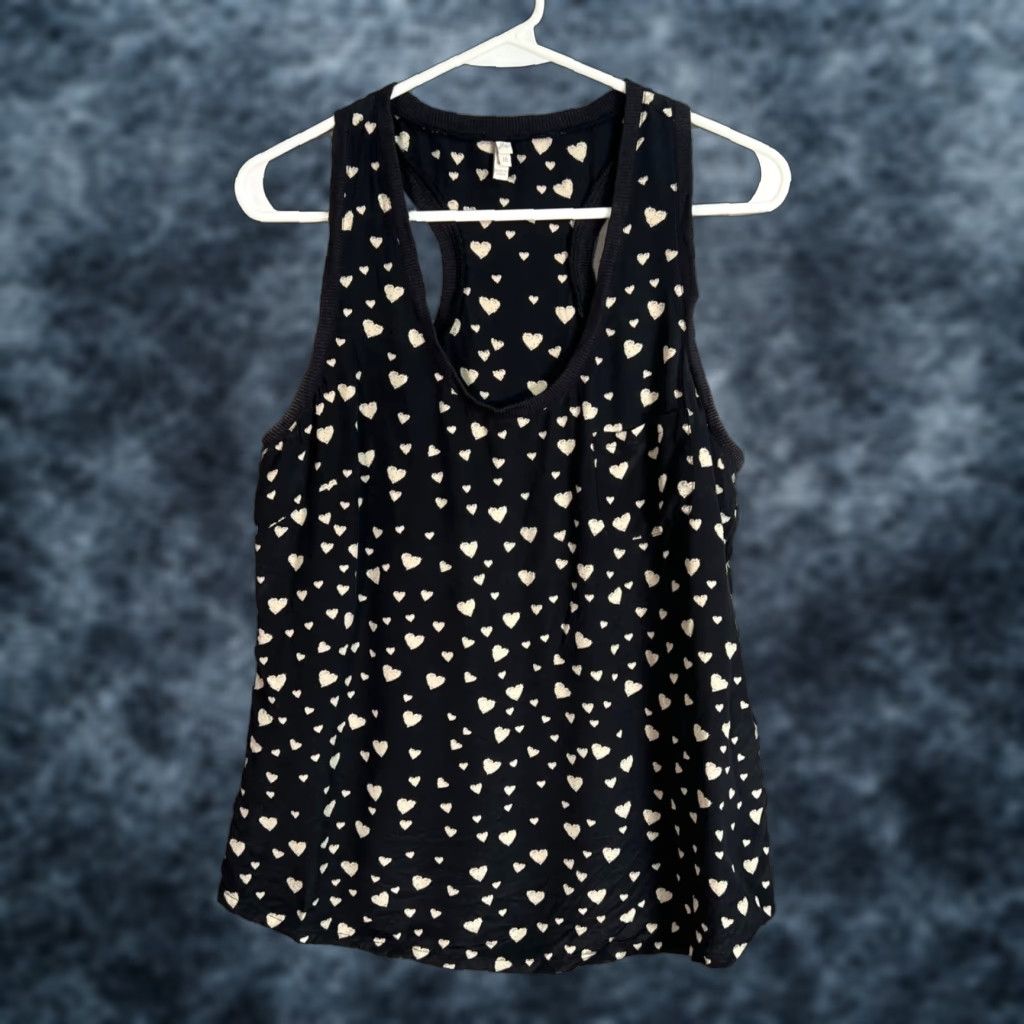 Joie VINTAGE Joie Black Heart Print Racerback Tank Top Womens Medium 100% Silk Cotton Size M / US 6-8 / IT 42-44 - 1 Thumbnail