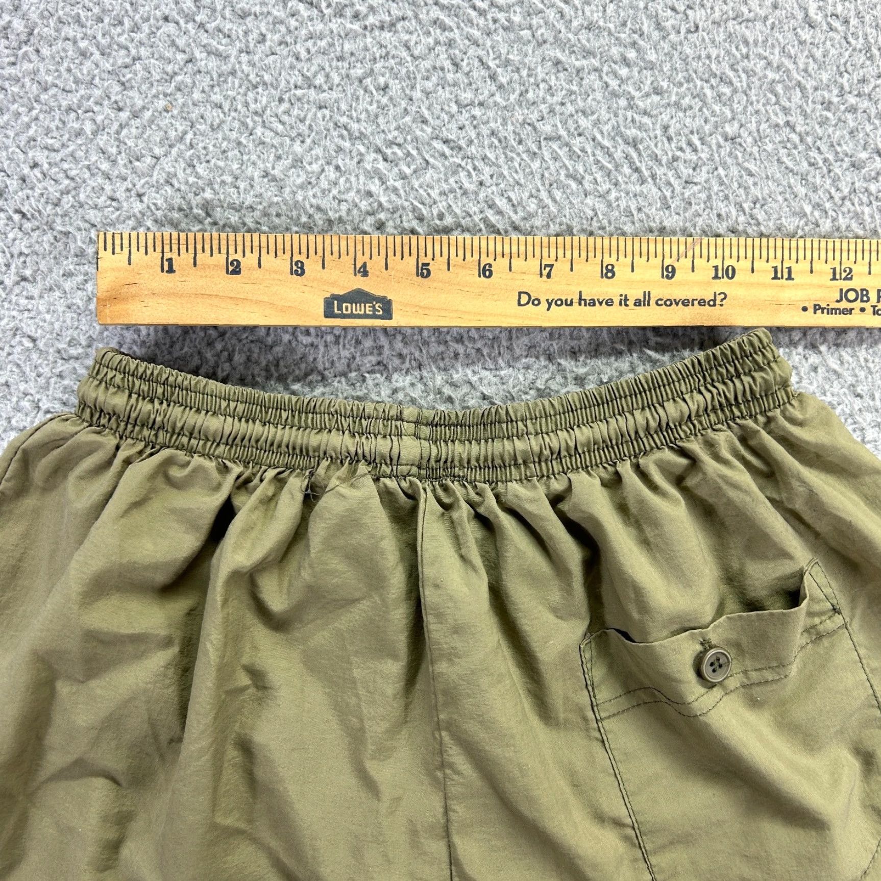Vintage MX3 Mens Army Green Solid Nylon Elastic Waist Drawstring Running Shorts Size M Shirt Men? Size US 31 - 7 Thumbnail