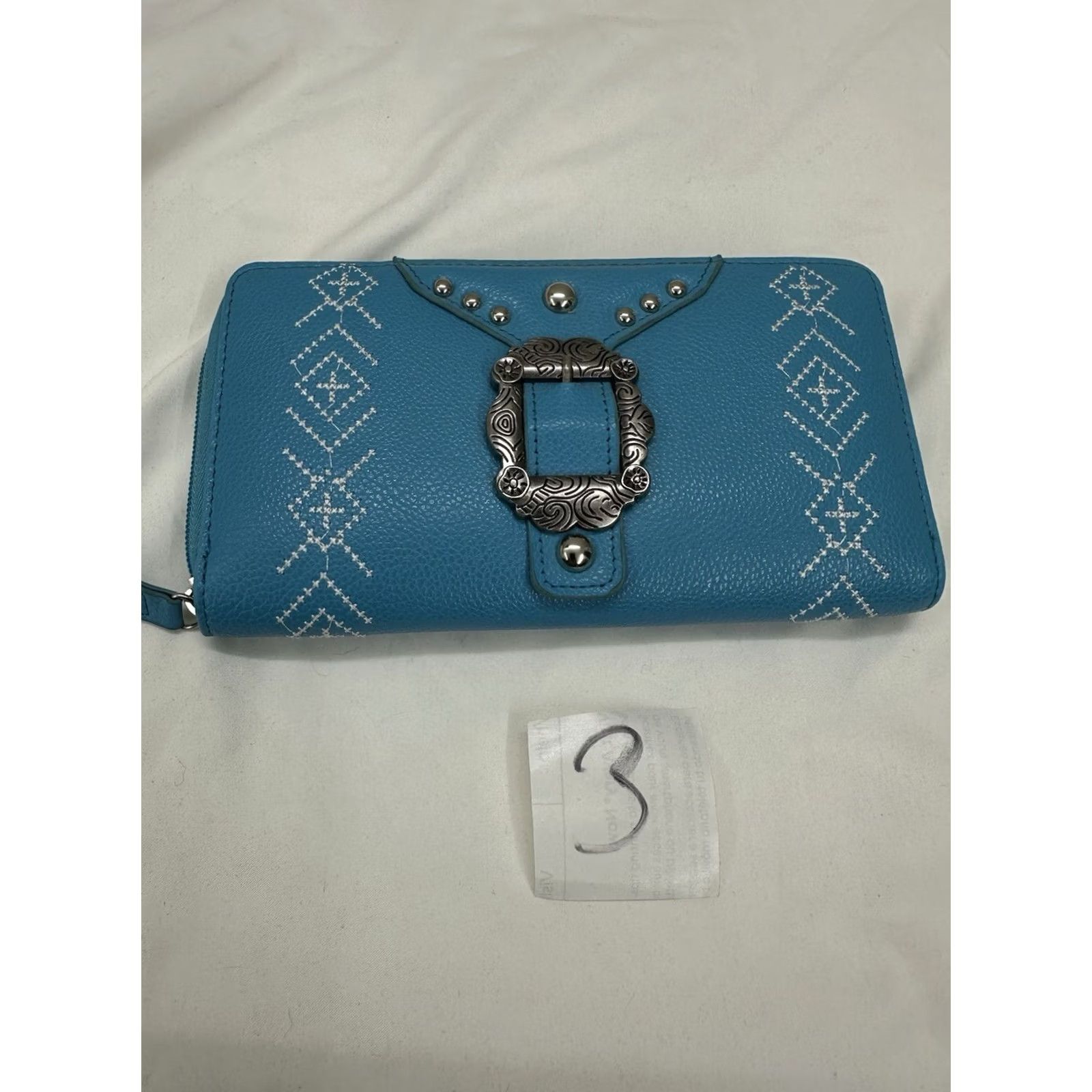 Vintage Unbranded Wallet Turquoise Southwestern Buckle Stitched Studded Zip Crossbody Women's Medium Turquoise Aztec Western Mens Womens Girls Boys Size ONE SIZE - 8 Thumbnail
