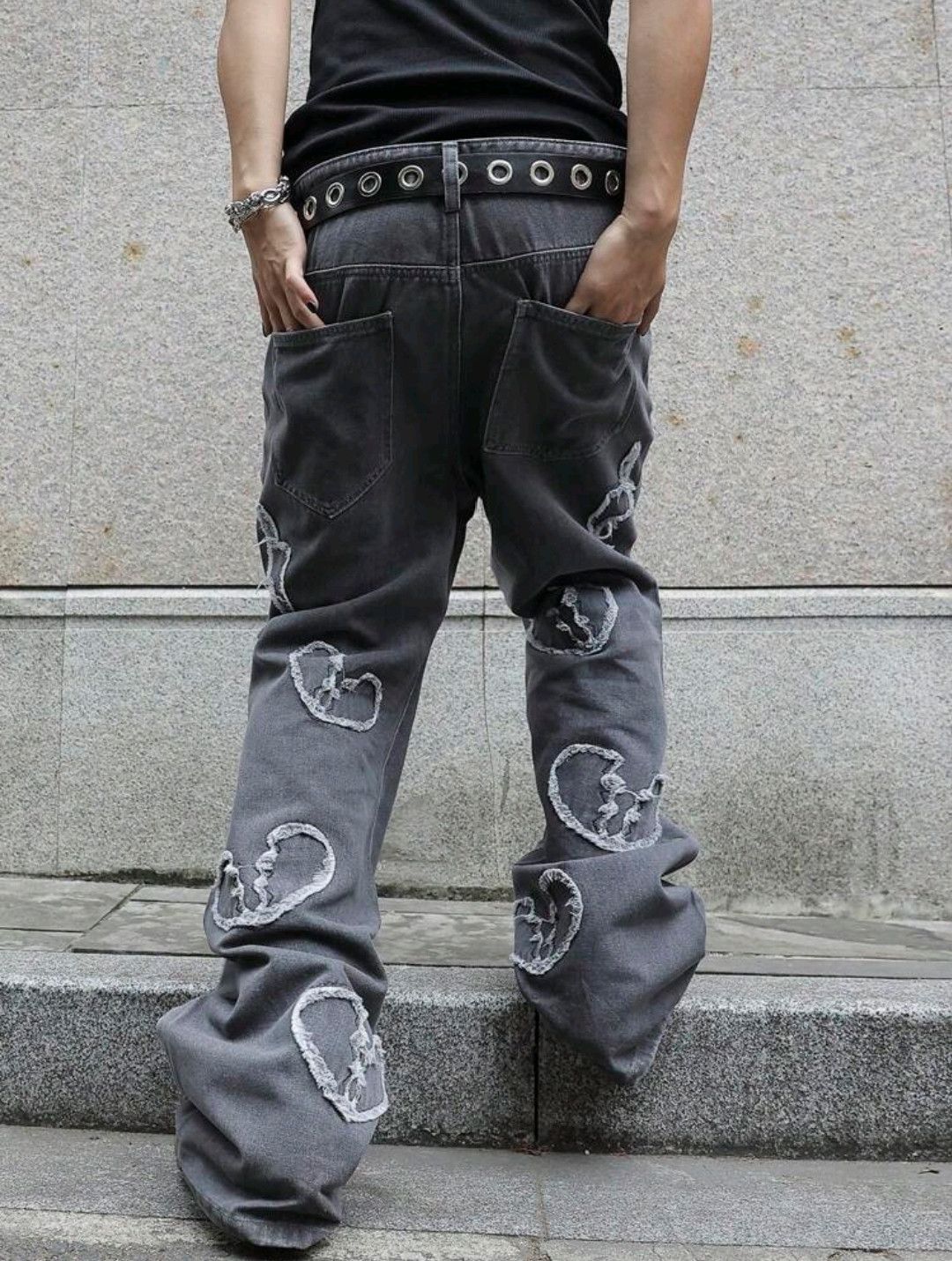 Japanese Brand × Jean Heart Frayed Design Pocket Straight Loose Casual Jeans Size US 35 - 3 Thumbnail