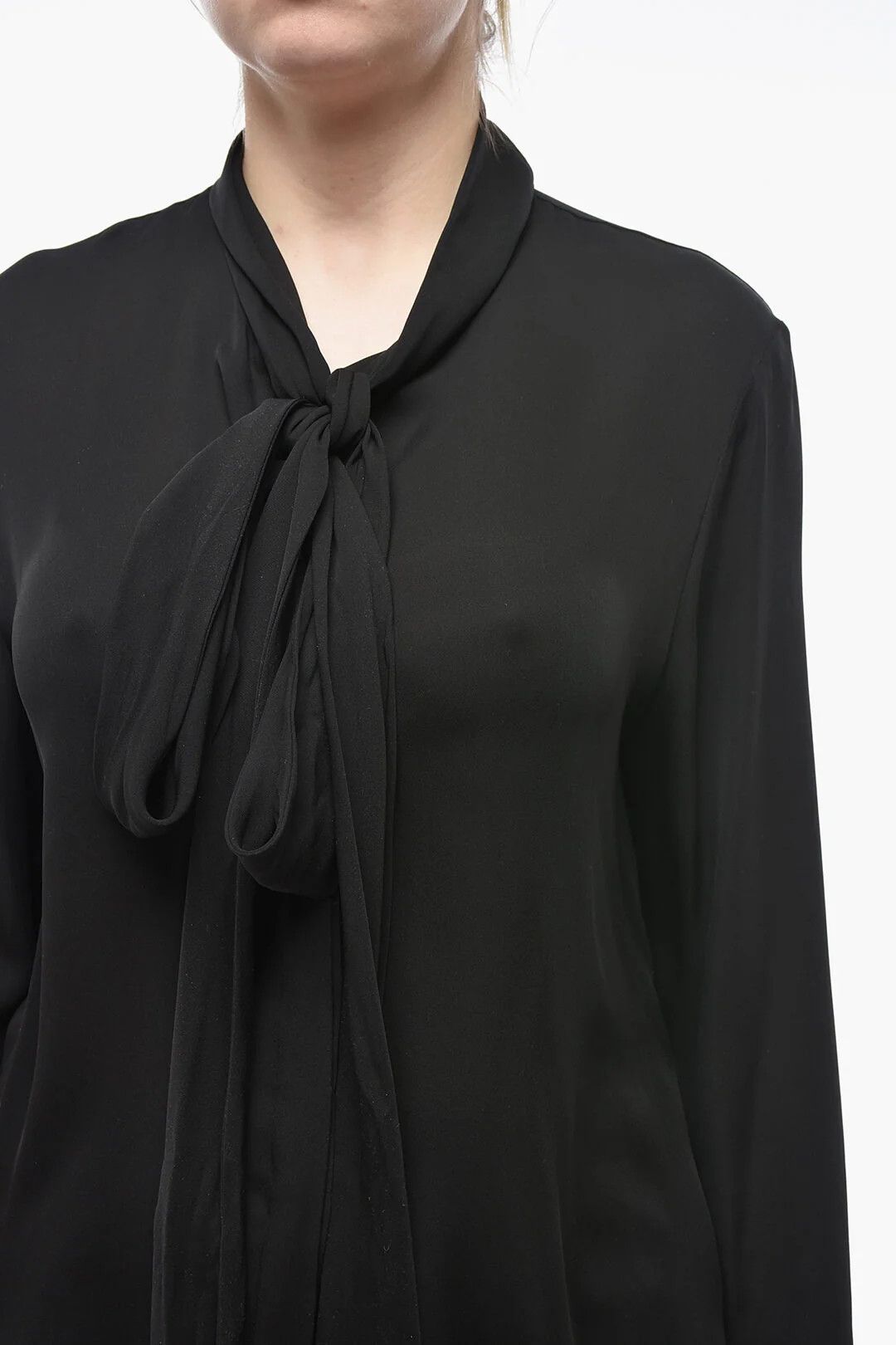 KHAITE og1mm0426 Silk Chiffon Tie Neck Shirt in Black Size L / US 10 / IT 46 - 3 Thumbnail