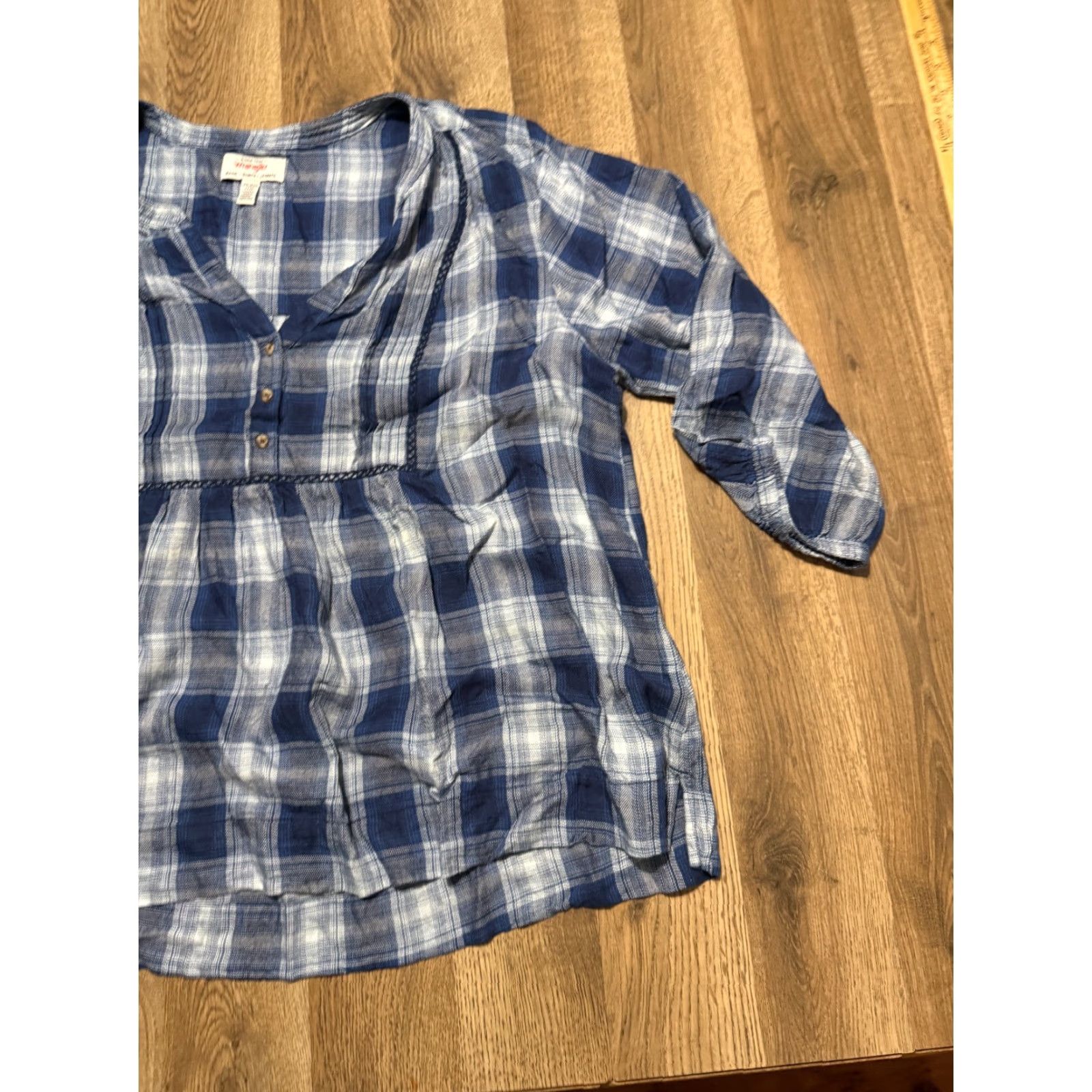 Wrangler Wrangler Shirt Women's XXL Blue White Plaid 3/4 Sleeve V-neck Casual Shirt Womens Size XXL / US 16-18 / IT 52-54 - 4 Thumbnail