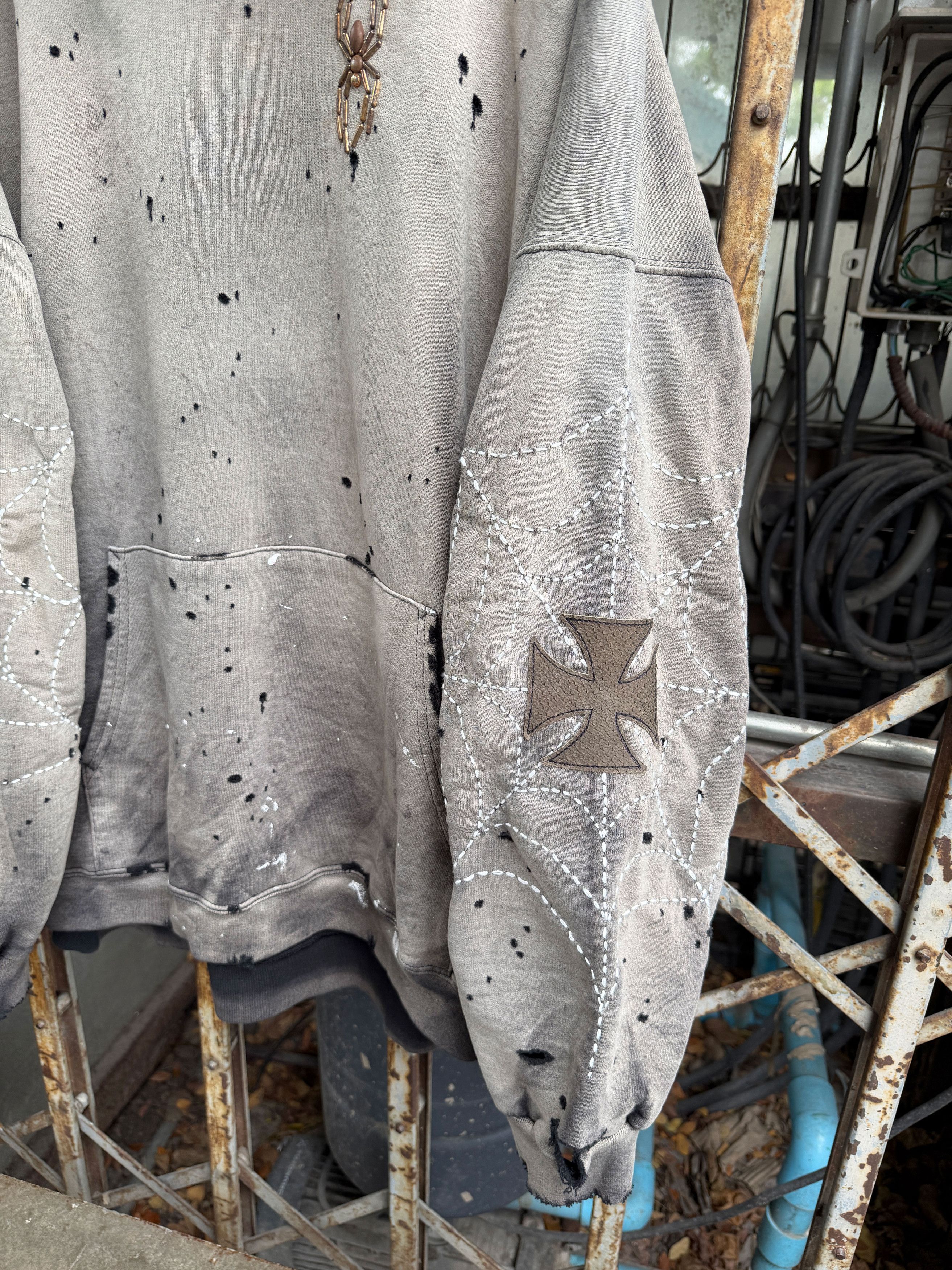 Japanese Brand XXL* Thrashed & Faded Sashiko Spider Web Hoodie Size US XXL / EU 58 / 5 - 17 Thumbnail