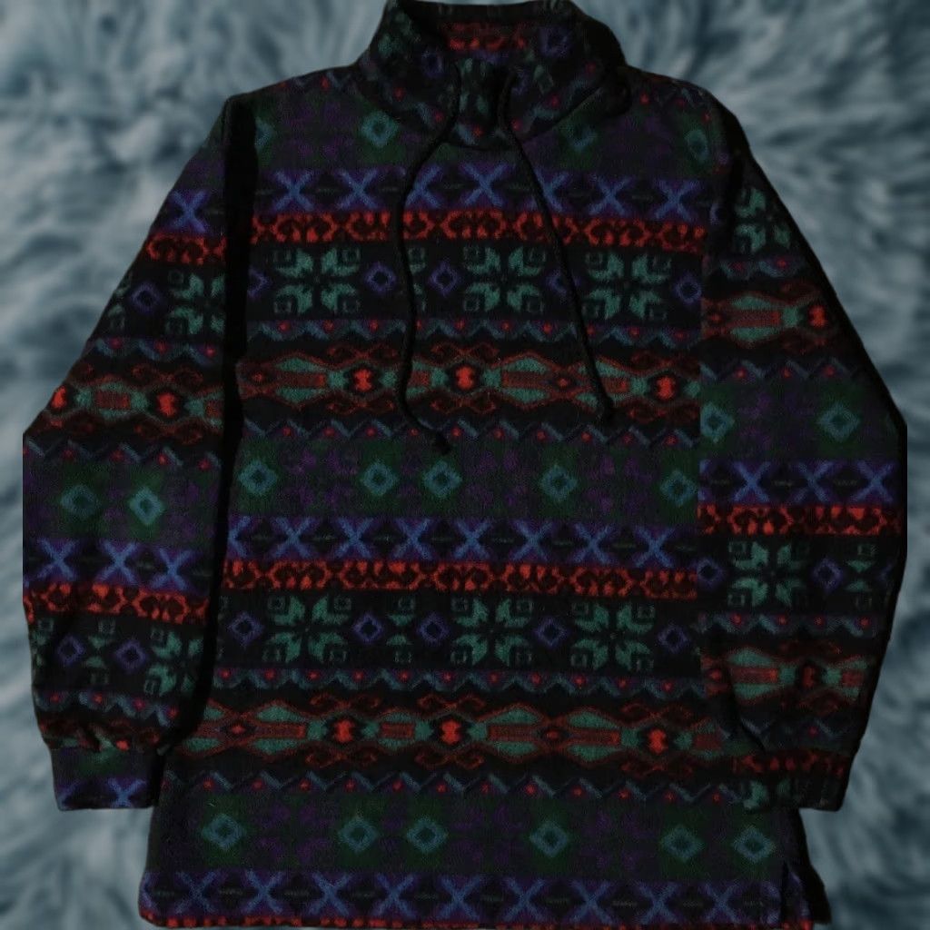 Vintage VINTAGE Aztec Fleece Mockneck Sweatshirt M 90s Blue Pullover Mens Southwestern Surf Skate Grunge USA 80s Tribal Republican? Size US M / EU 48-50 / 2 - 1 Thumbnail