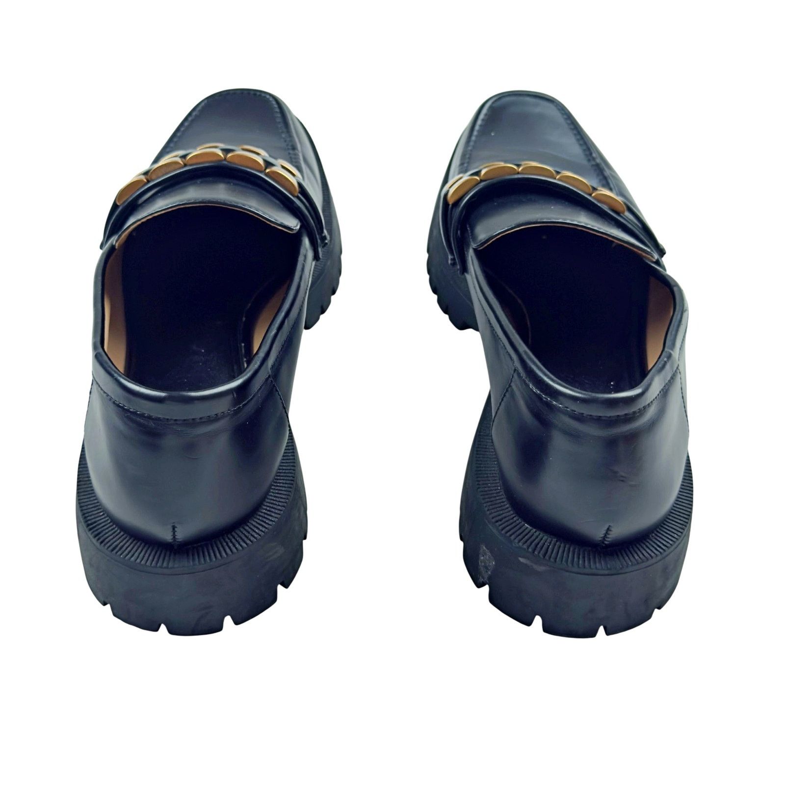 Zara Zara Black Gold Chunk Platform Flat Loafer Shoe Size US 10.5 / IT 40.5 - 2 Thumbnail
