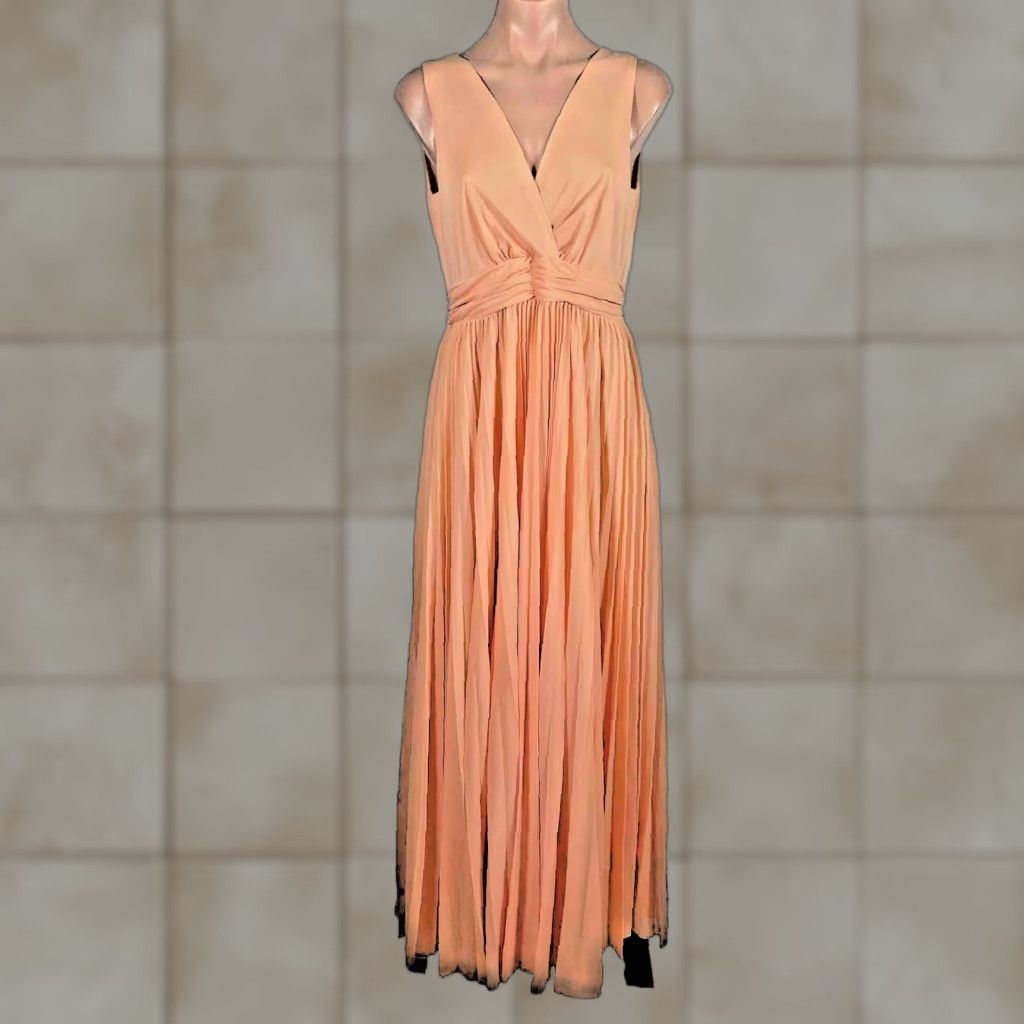 VINTAGE 1970s Adde California Peach Chiffon Maxi Dress Party