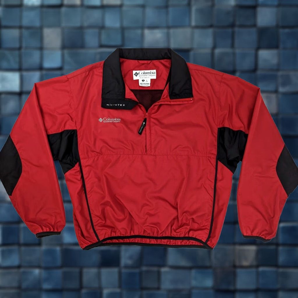 Vintage Columbia Packable Windbreaker Pullover Jacket Men XL Red Black Lightweight Microtex Packable Hooded Stand-Up Collar Size US XL / EU 56 / 4 - 1 Thumbnail