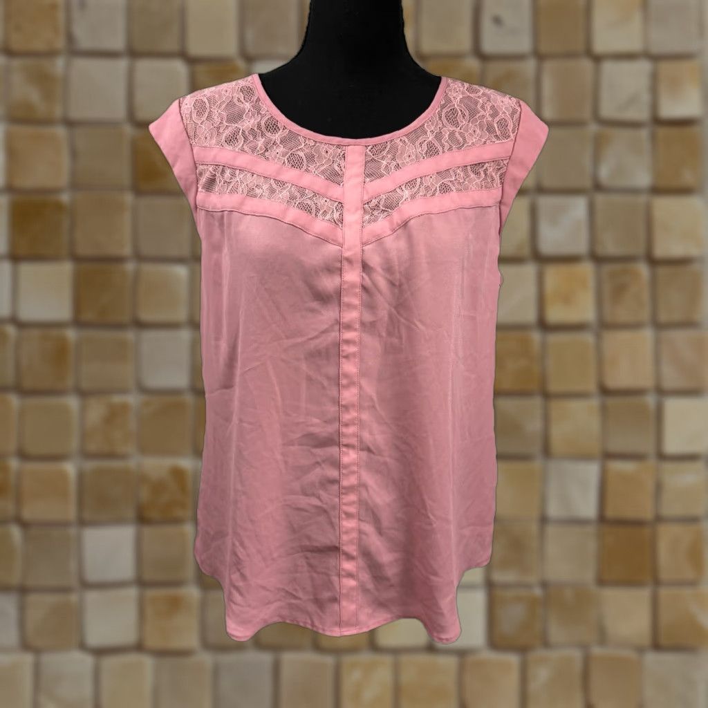 Vintage Candie’s Blouse Women L Lace Yoke Dusty Rose Pink Sleeveless Square Neck Shirt Womens L Size L / US 10 / IT 46 - 1 Thumbnail
