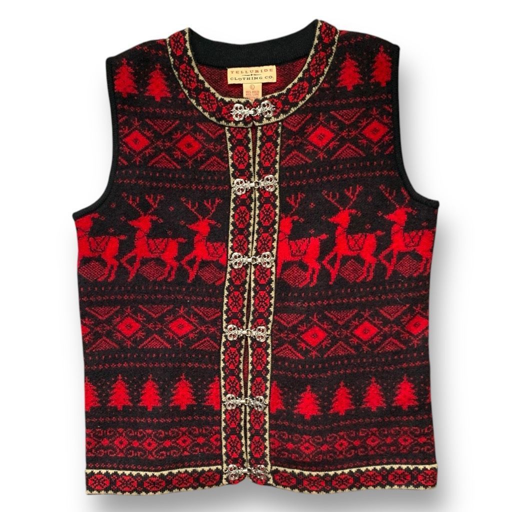 Telluride Vintage Telluride Maroon Red Black Nordic Reindeer Wool Vest Size L / US 10 / IT 46 - 12 Thumbnail