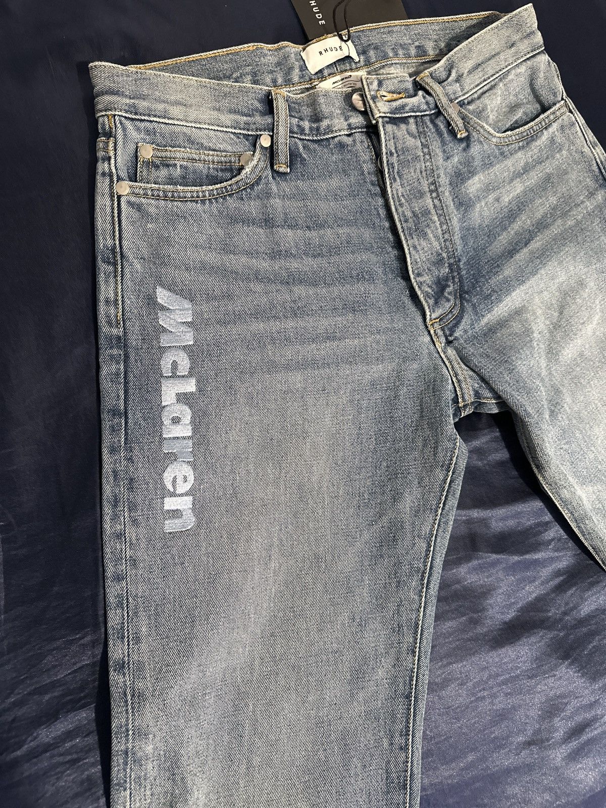 Rhude RHUDE Men's Indigo Embroidered Denim Jeans Size US 32 / EU 48 - 4 Thumbnail