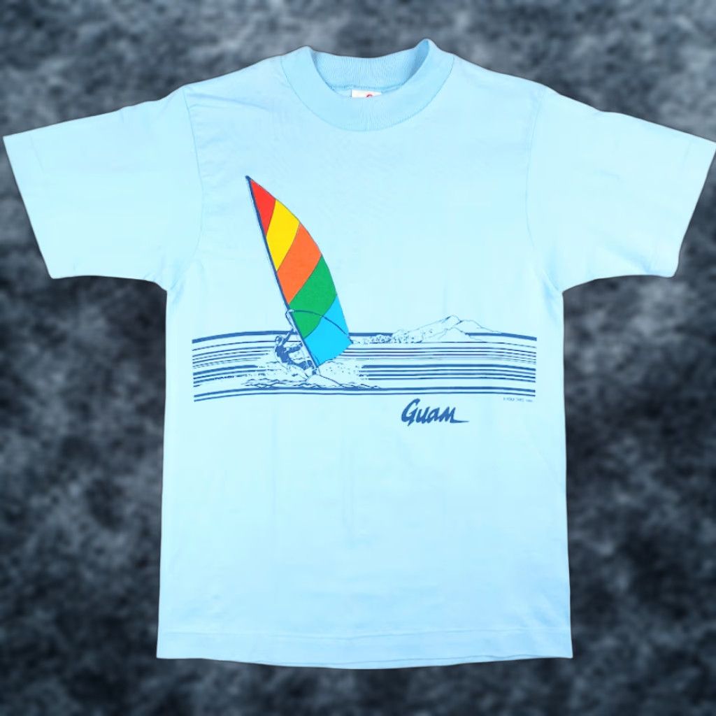 Vintage VINTAGE Poly Tees Windsurfing Guam T Shirt Mens S Blue 80s Rainbow Made In USA Mens T-Shirt Rainbow Surf Guam 80s Size US S / EU 44-46 / 1 - 1 Thumbnail
