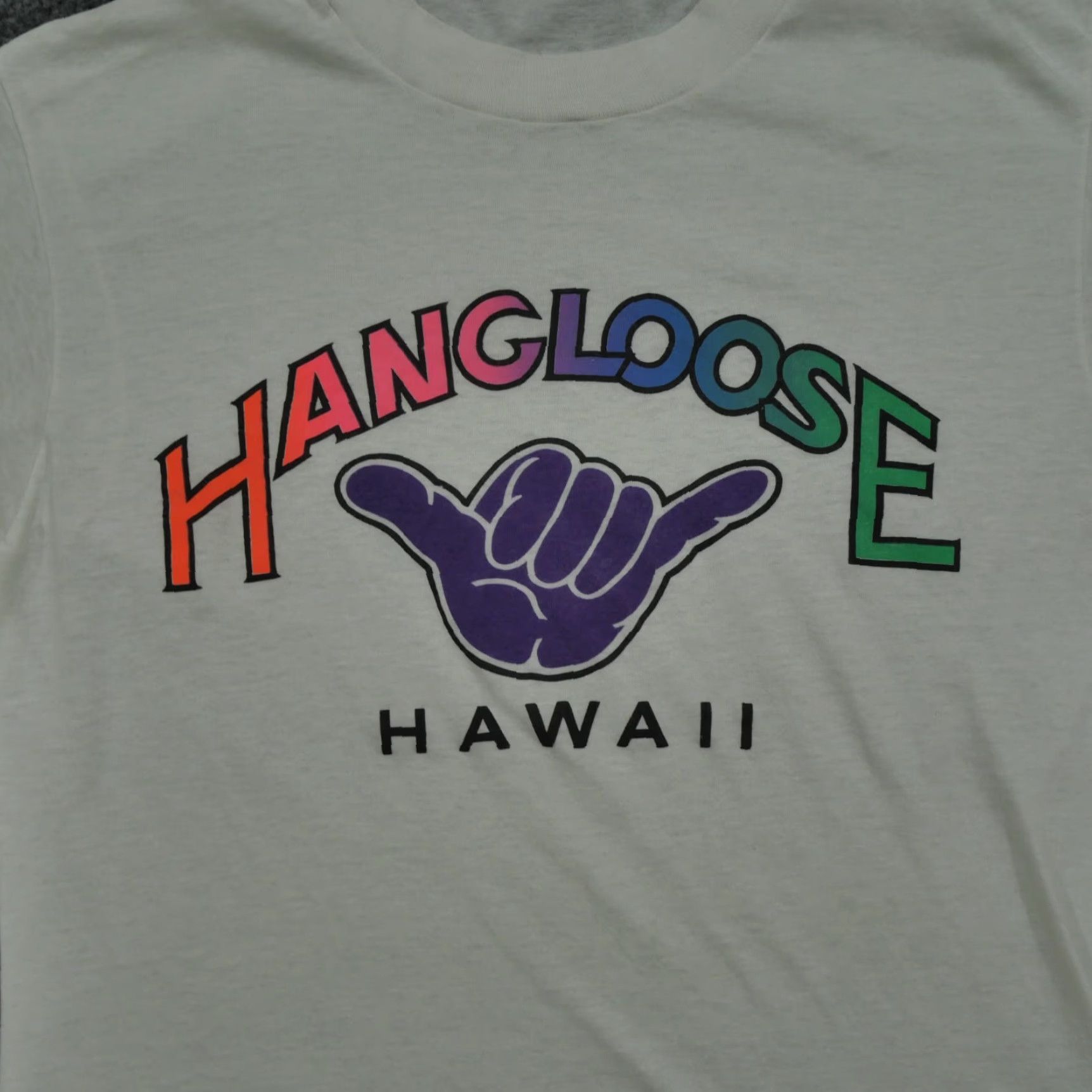 Rainbow VINTAGE Hawaii T Shirt Adult Medium White Hang Loose Rainbow Mens 80s Size US M / EU 48-50 / 2 - 2 Thumbnail