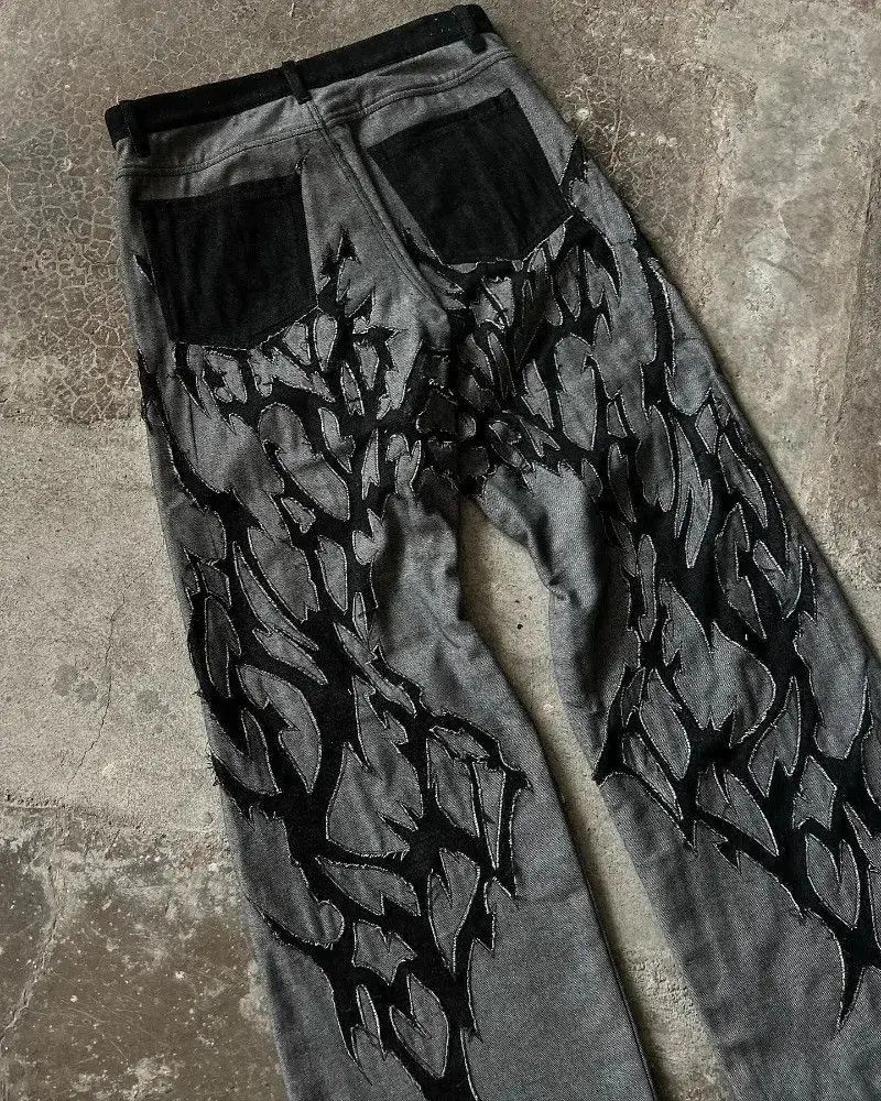 Japanese Brand Embroidered Oversized Wide Leg Washed Jeans Size US 32 / EU 48 - 5 Thumbnail