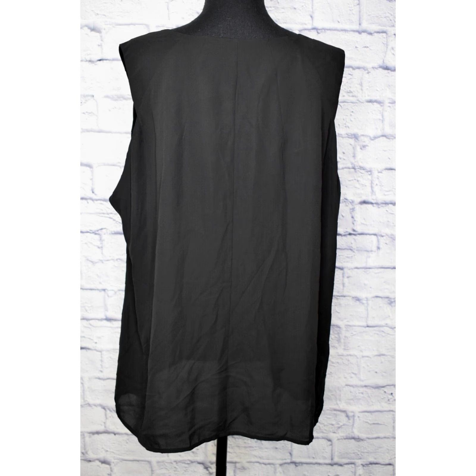 Vintage Milano Womens Blouse Sleeveless Top Plus 2XL Black Ruffle NEW Size XXL / US 16-18 / IT 52-54 - 4 Thumbnail