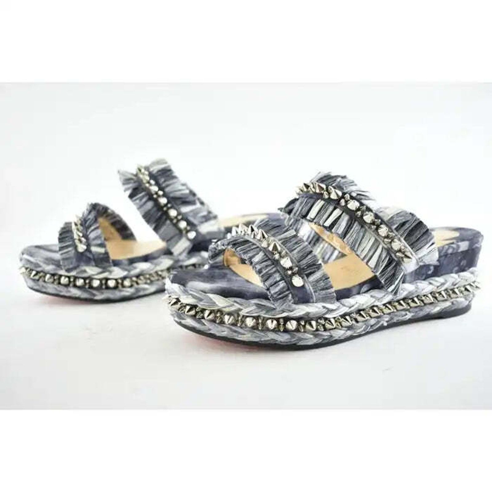 Christian Louboutin Voltinoudou 60 Blue Denim Wedge Slide Mule Sandal Heel 36 Size US 6 / IT 36 - 10 Thumbnail