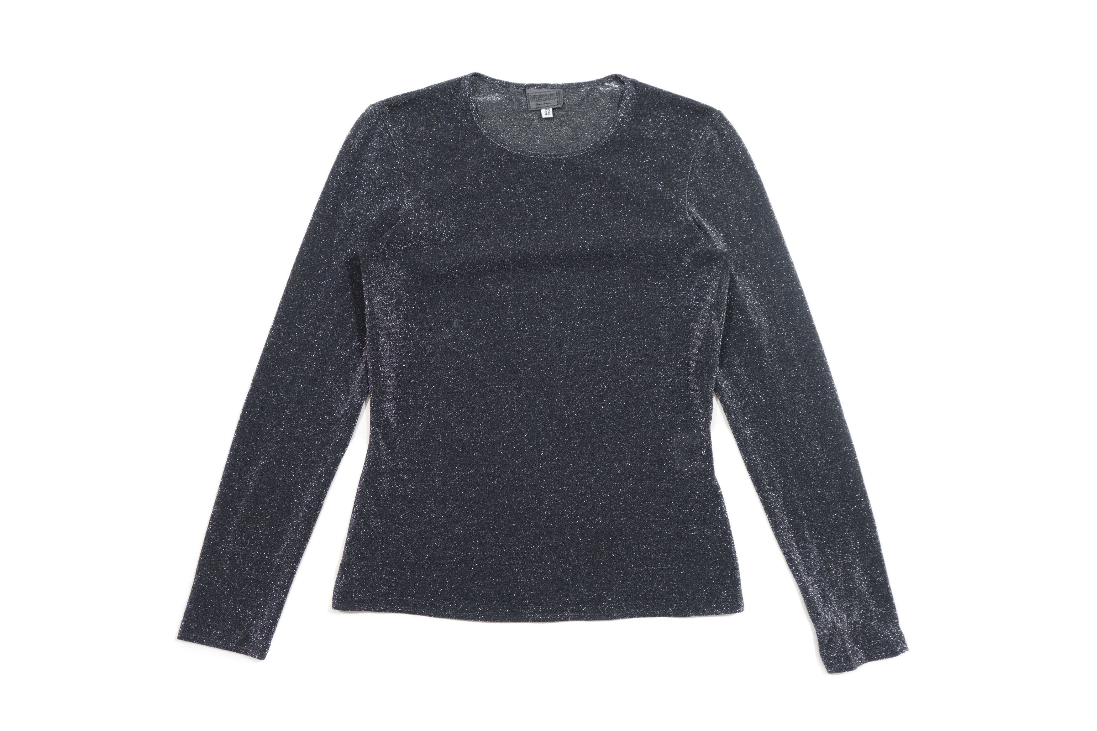 Versus Versace 90s Silver Metallic Glitter Lurex Long Sleeve Shirt Size S / US 4 / IT 40 - 1 Thumbnail