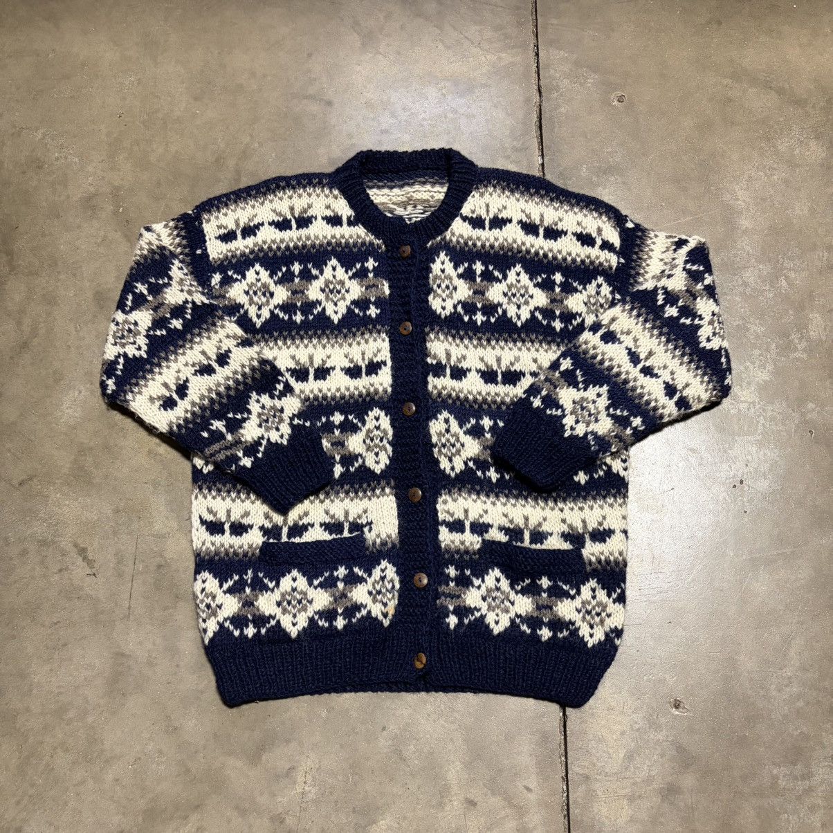 Vintage Vintage Wool Cardigan Sweater Fair Isle Nordic Chunky Knit Size US XL / EU 56 / 4 - 1 Thumbnail