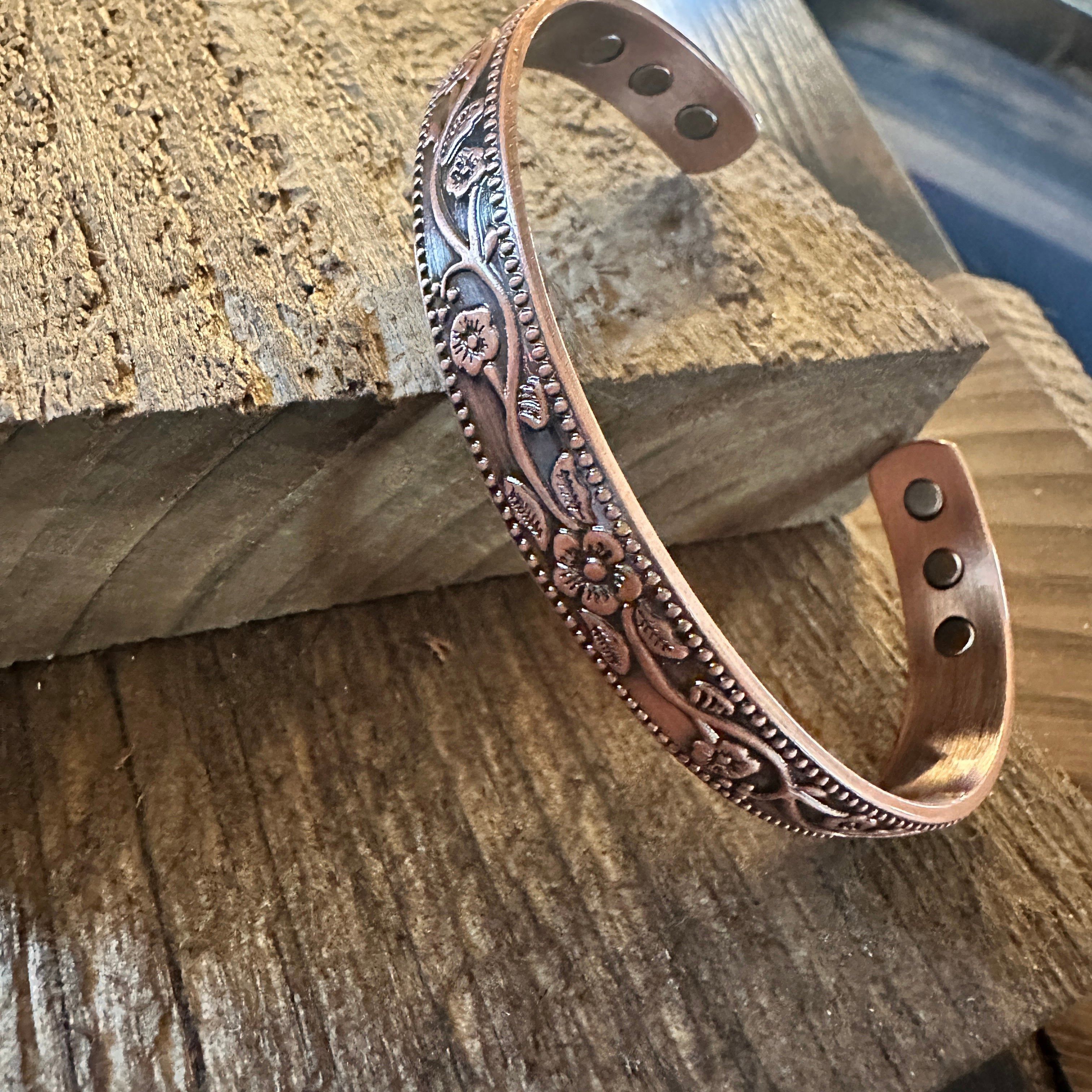 Other Boho Copper Floral Flexible Cuff Bangle Bracelet, Arthritis Size ONE SIZE - 8 Thumbnail