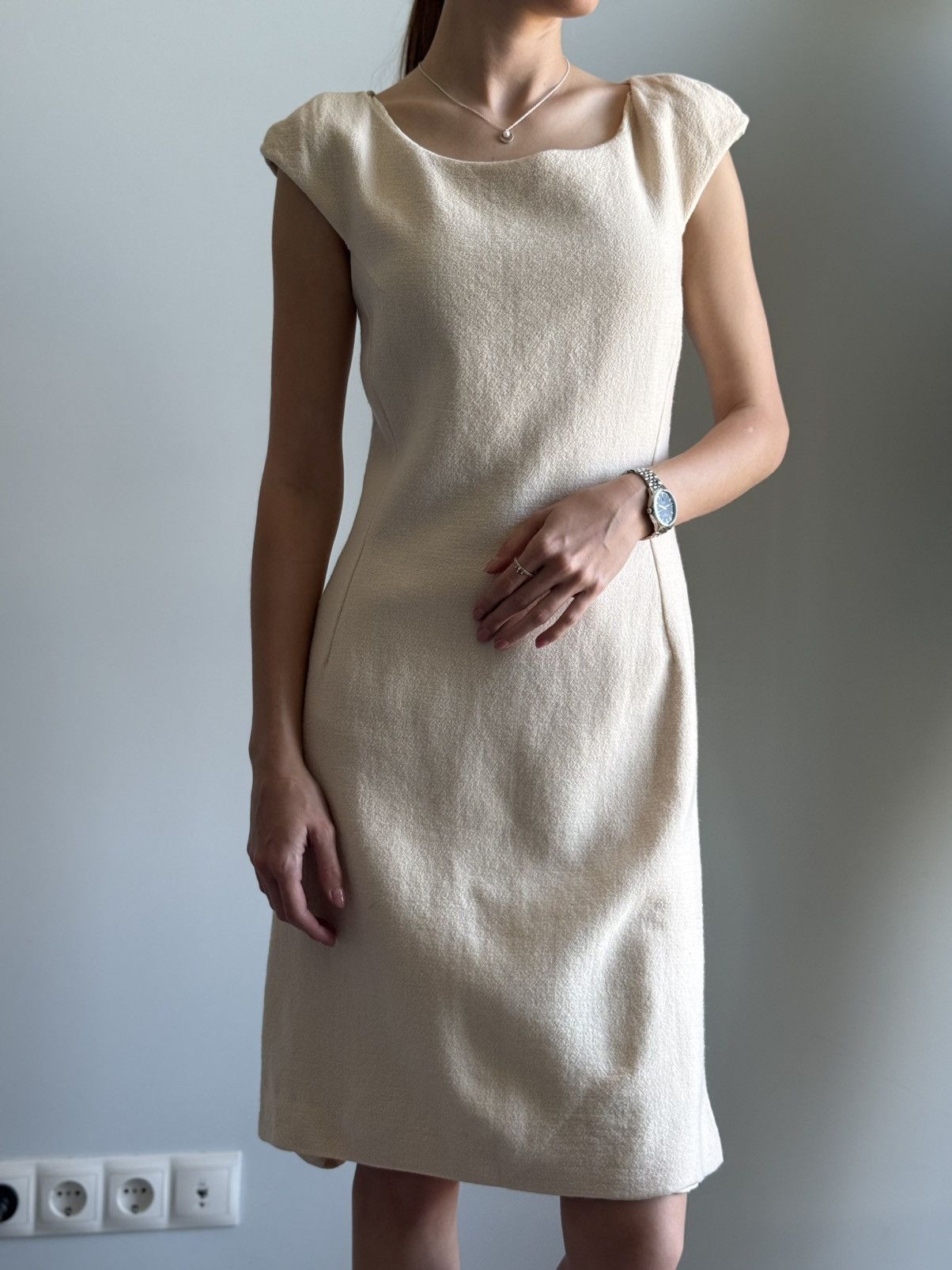 Bottega Veneta RRP $1,900+ Bottega Veneta White Wool Silk Blend Midi Dress Size S / US 4 / IT 40 - 2 Thumbnail