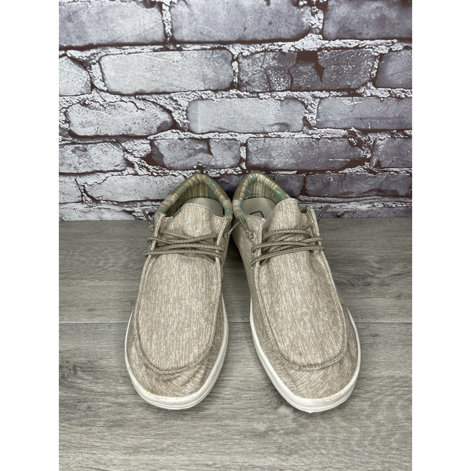 Other Hey Dude Paul Chambray Beige Canvas Fabric Lace Up Shoes Men Size US 12 / EU 45 - 18 Thumbnail