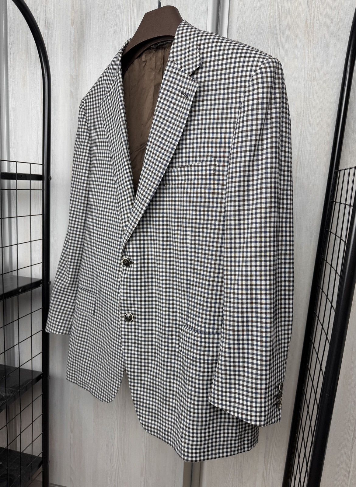 Canali Canali Italy Wool Cotton Travel Checkered 2 button blazer Size 46R - 5 Thumbnail