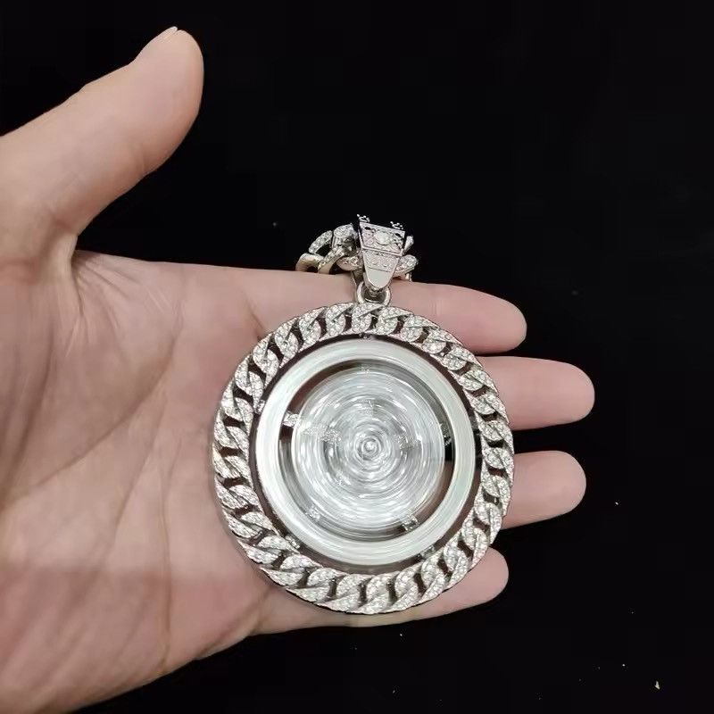 Jewelry Iced out Bling Rotatable Dollar Pendant Necklace 13mm Width Size ONE SIZE - 6 Thumbnail