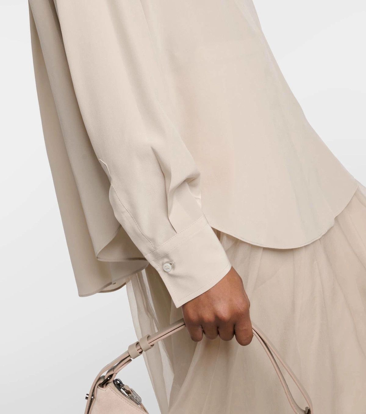 Brunello Cucinelli o1y0725 Silk Shirt in Beige Size M / US 6-8 / IT 42-44 - 3 Thumbnail