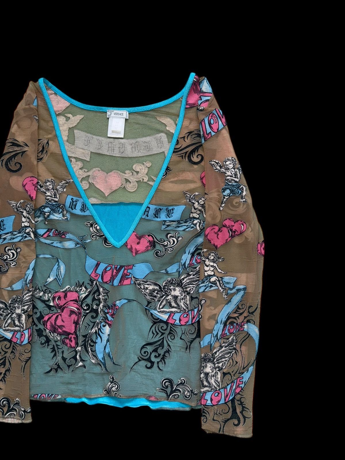 Versace Vintage Versace Sheer Mesh Top Blouse Tattoo Angels Print Size M / US 6-8 / IT 42-44 - 4 Thumbnail