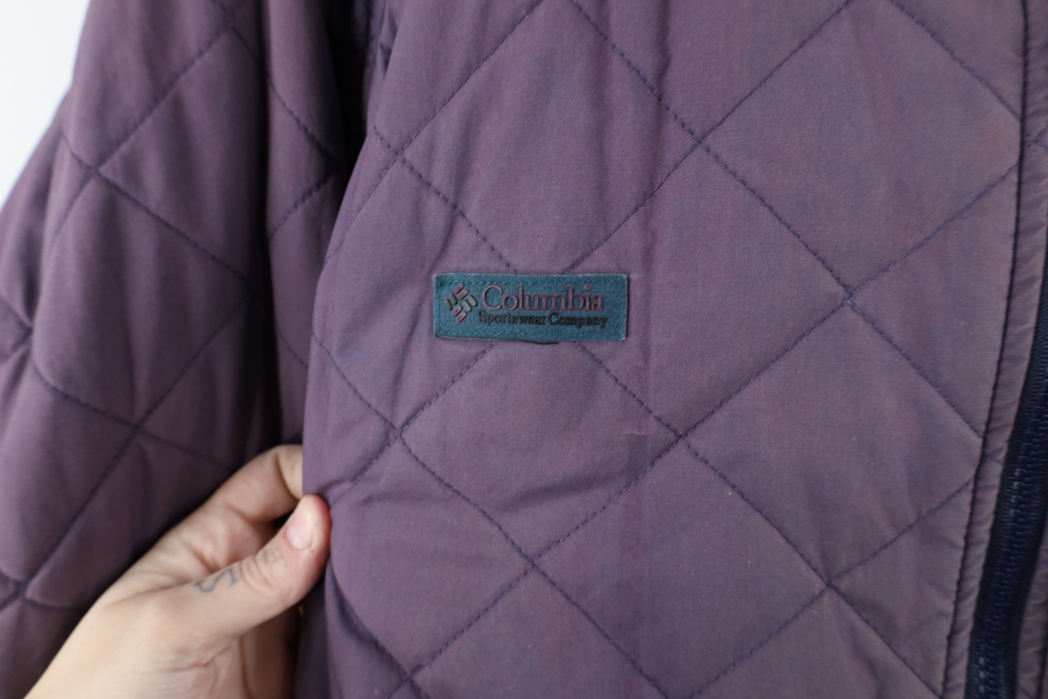 Columbia × Vintage Vintage 90s Columbia Spell Out Quilted Bomber Jacket Purple Size US L / EU 52-54 / 3 - 4 Thumbnail