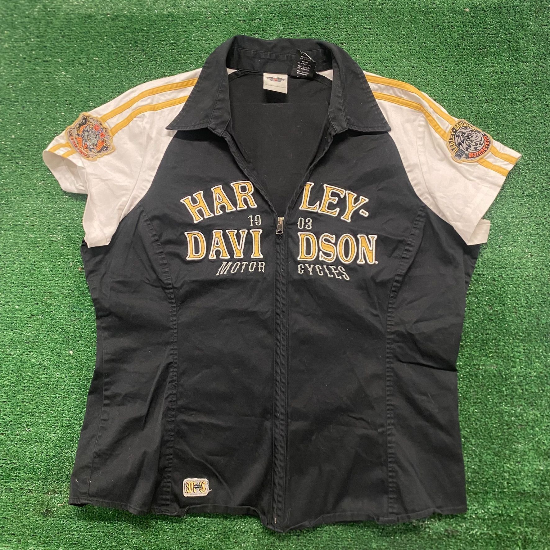 Harley Davidson × Vintage Vintage Y2K Harley Davidson Spell Out Zip Front Shirt Size US L / EU 52-54 / 3 - 1 Thumbnail