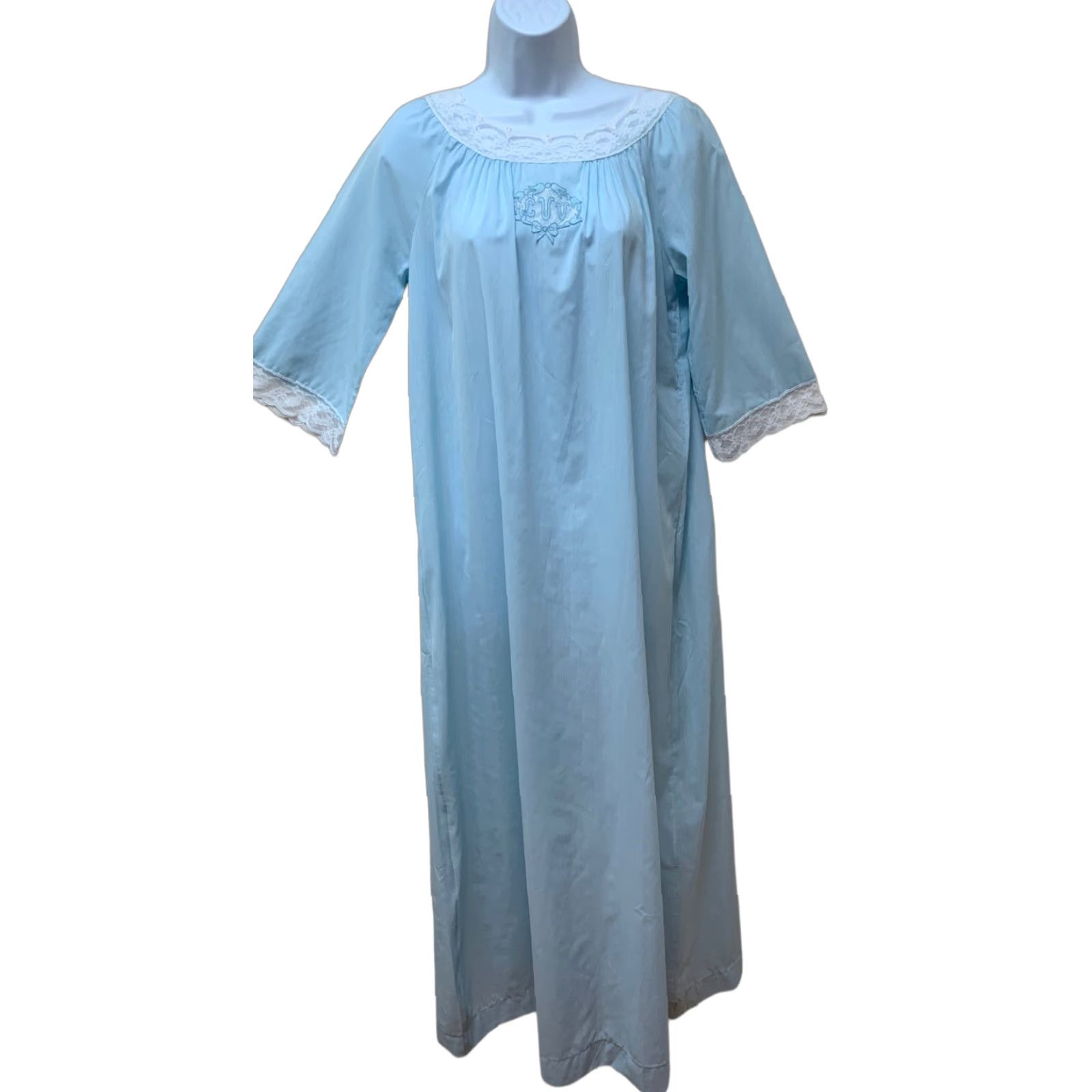 Vintage VINTAGE Najla New York Long Blue Summer Cotton Blend Lace Nightgown S USA NOS Size ONE SIZE - 1 Thumbnail