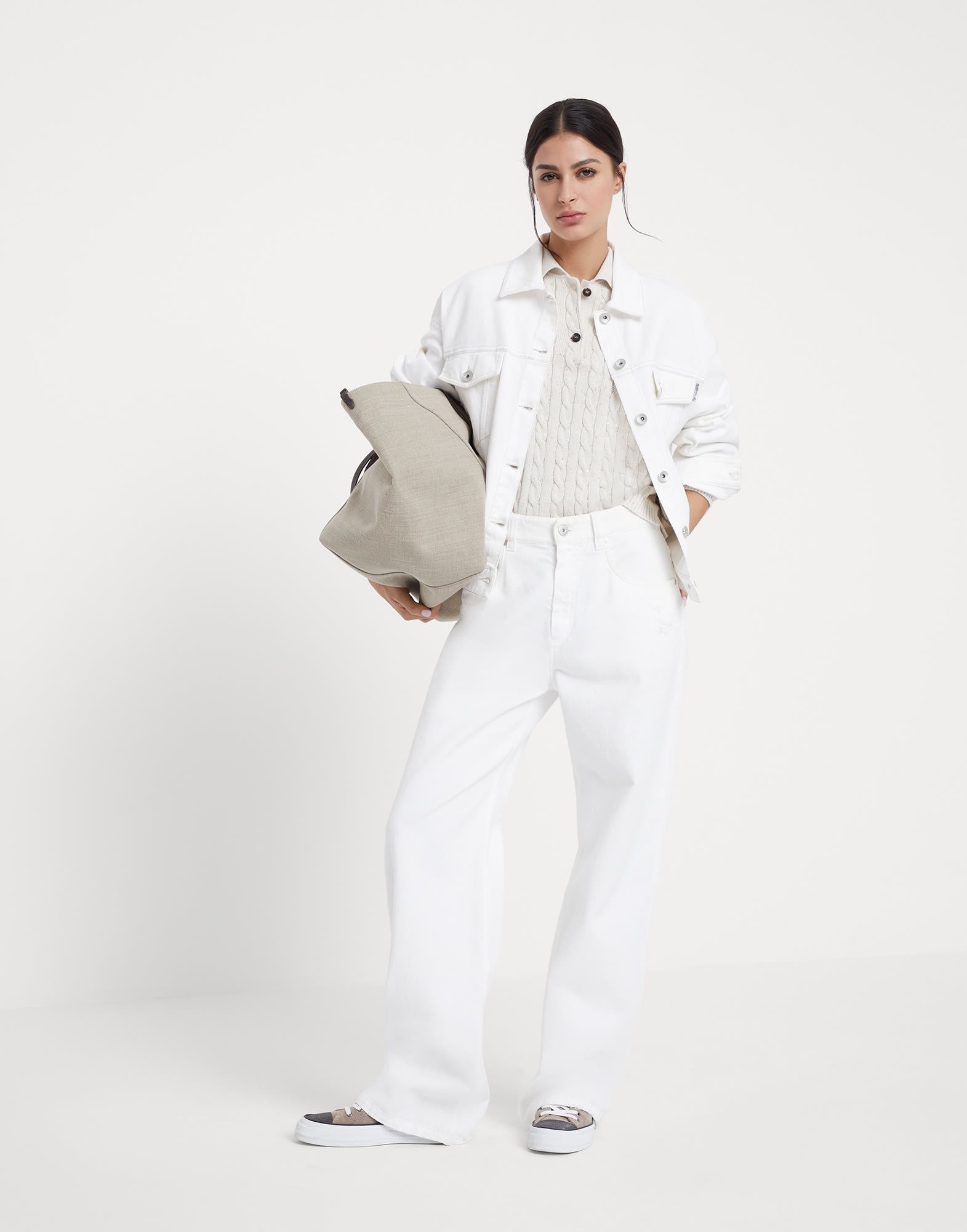 Brunello Cucinelli o1la1rc1a1025 Denim Jacket in White Size L / US 10 / IT 46 - 4 Thumbnail