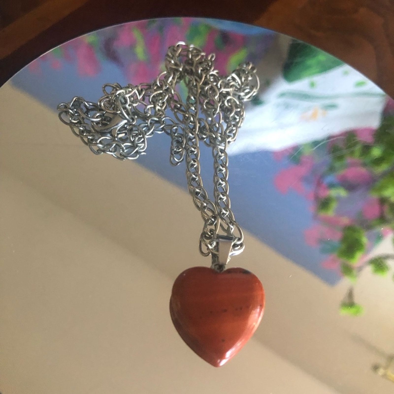 Handmade Handcrafted red jasper heart pendant on chain necklace Size ONE SIZE - 1 Thumbnail