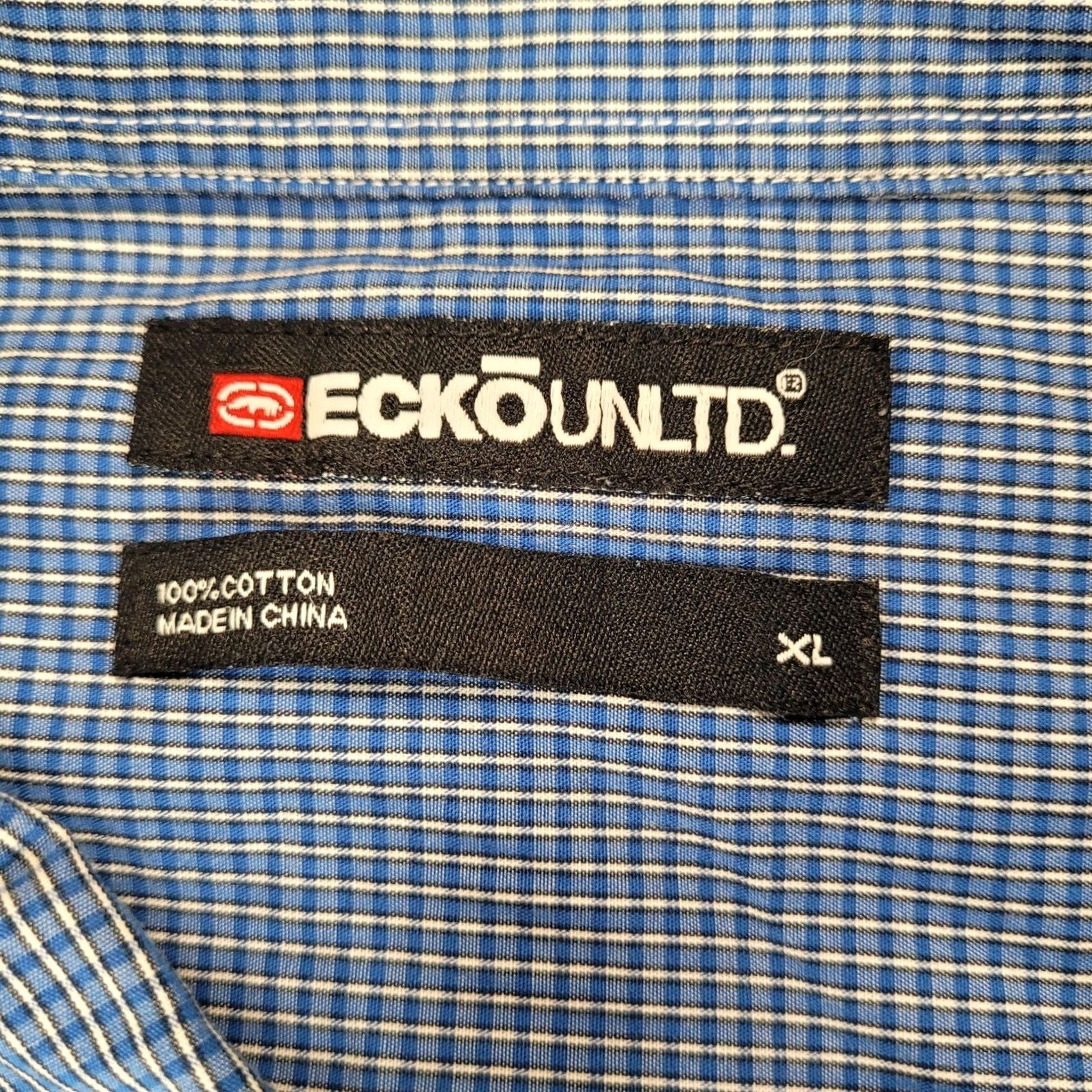 Ecko Unltd. Ecko Unltd Mens XL Blue White Micro Gingham Plaid Long Sleeve Button-Down Shirt Size US XL / EU 56 / 4 - 3 Thumbnail