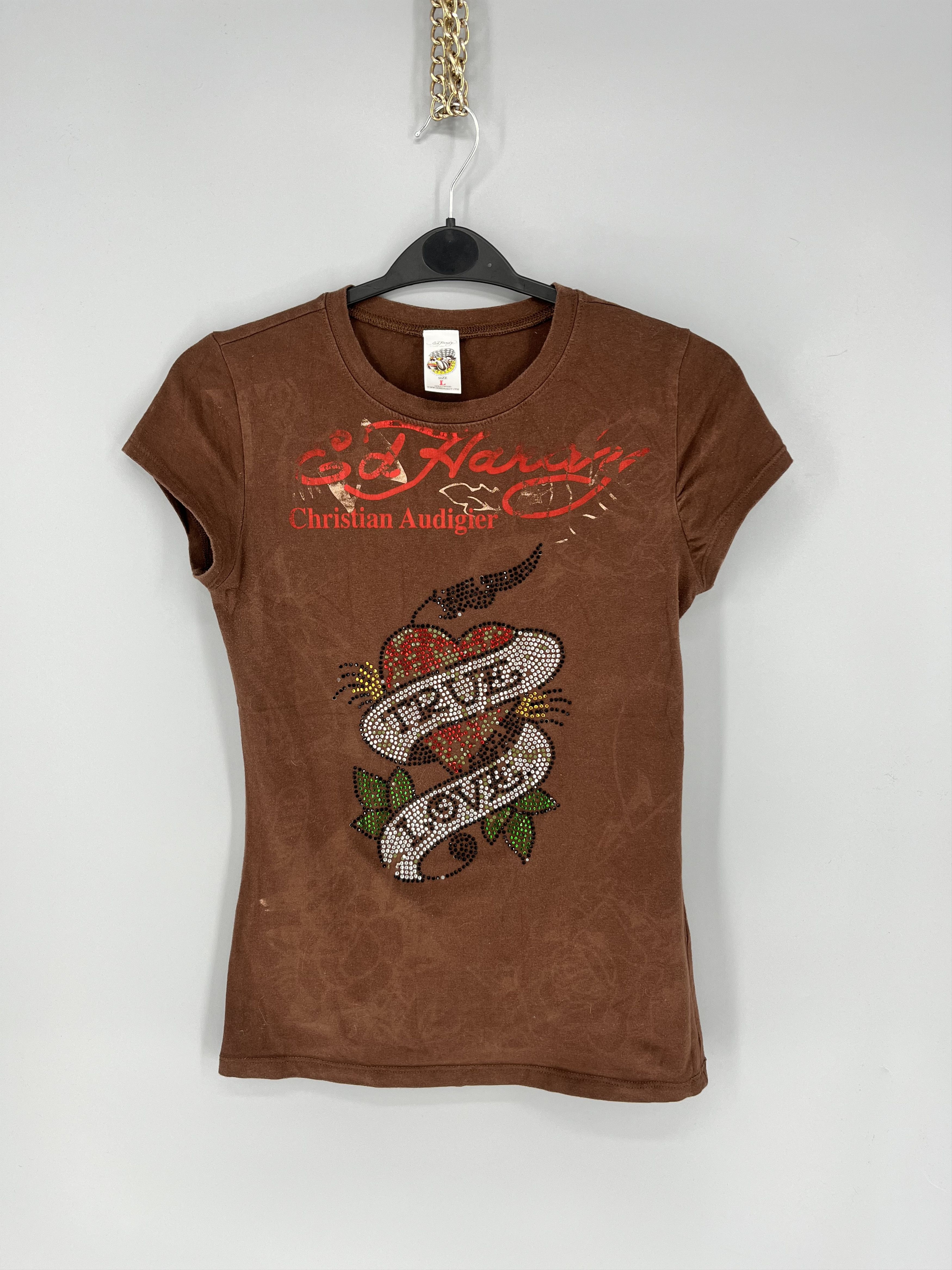Christian Audigier Vintage Y2K Christian Audigier Women’s Rhinestones T-Shirt Size L / US 10 / IT 46 - 1 Thumbnail