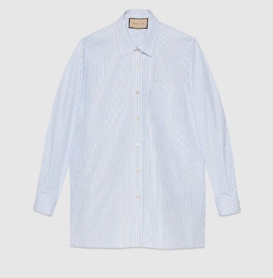 Gucci o1la5ras0526 Striped Cotton Shirt With Embroidery in Blue Size L / US 10 / IT 46 - 1 Thumbnail