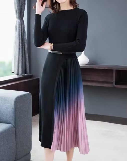 Other Dalia MacPhee Black Midi Sweater Pleated Ombre Size 2X Size XXL / US 16-18 / IT 52-54 - 1 Thumbnail